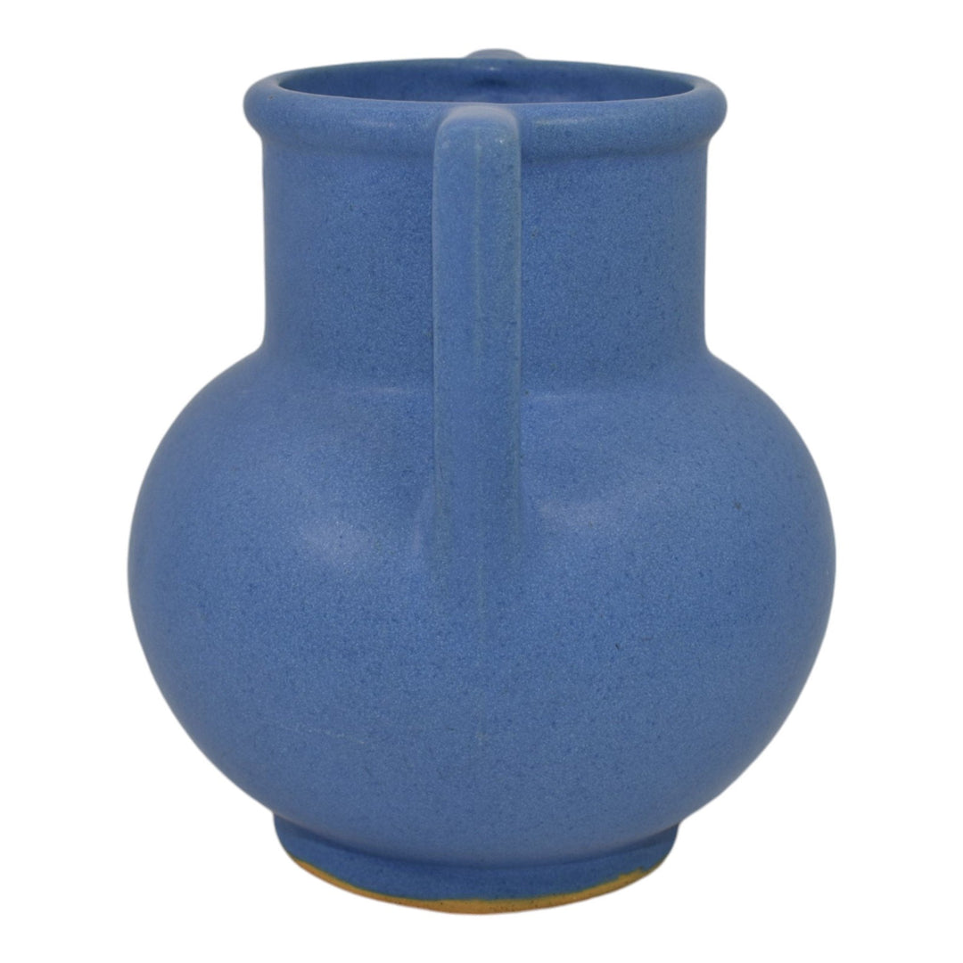 Weller Vintage Art Pottery Matte Blue Handled Ceramic Vase