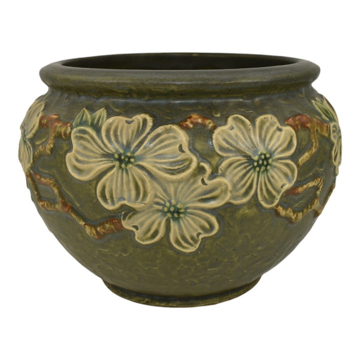 Roseville Dogwood Textured Green 1926 Pottery Ceramic Jardiniere Planter 608-6