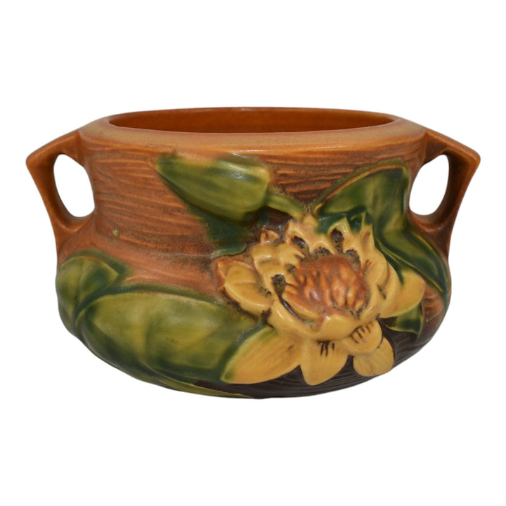 Roseville Water Lily Brown 1943 Vintage Pottery Ceramic Jardiniere Planter 663-4