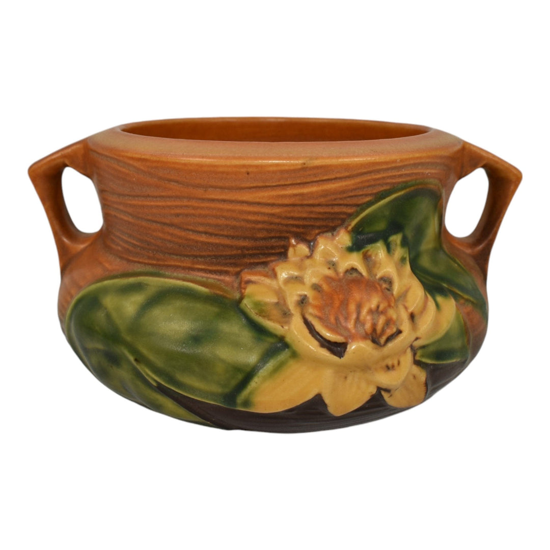 Roseville Water Lily Brown 1943 Vintage Pottery Ceramic Jardiniere Planter 663-4