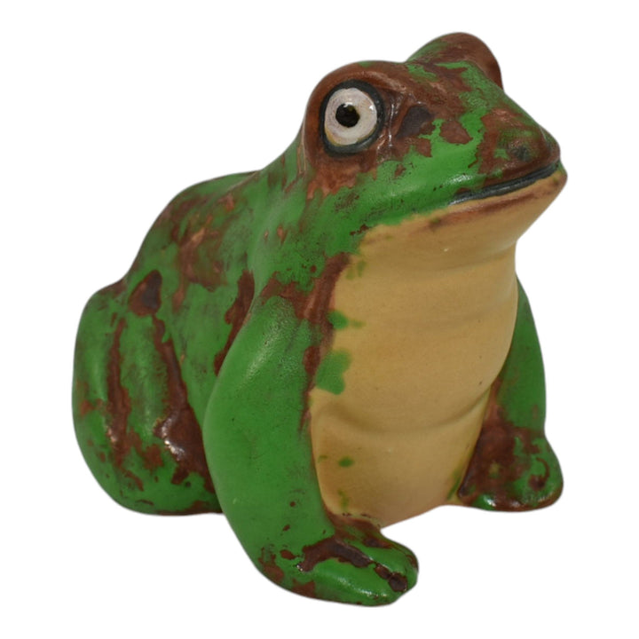 Weller Coppertone 1920 Arts and Crafts Pottery Matte Green Ceramic Frog Figurine