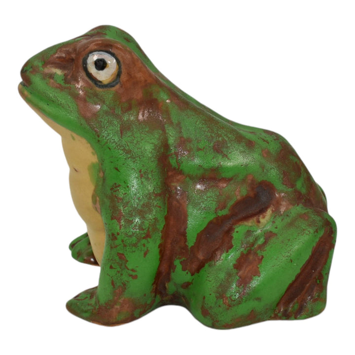 Weller Coppertone 1920 Arts and Crafts Pottery Matte Green Ceramic Frog Figurine