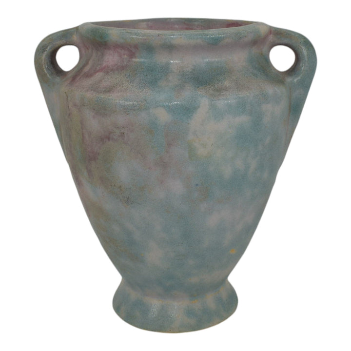 Burley Winter 1930s Vintage Arts Deco Pottery Mottled Pink Blue Ceramic Vase 45 - Just Art Pottery