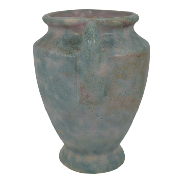 Burley Winter 1930s Vintage Arts Deco Pottery Mottled Pink Blue Ceramic Vase 45 - Just Art Pottery