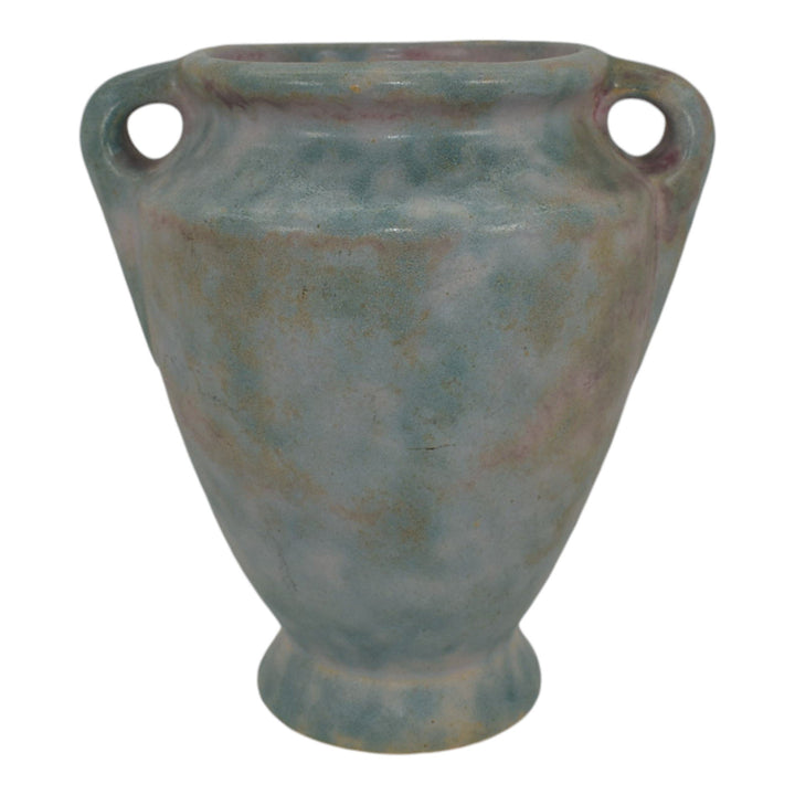 Burley Winter 1930s Vintage Arts Deco Pottery Mottled Pink Blue Ceramic Vase 45 - Just Art Pottery