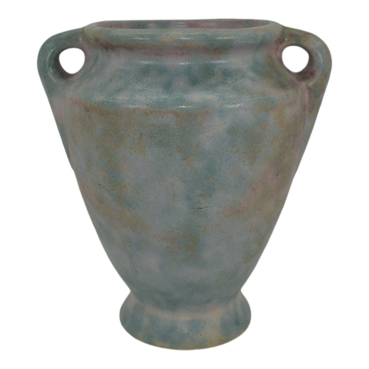 Burley Winter 1930s Vintage Arts Deco Pottery Mottled Pink Blue Ceramic Vase 45 - Just Art Pottery