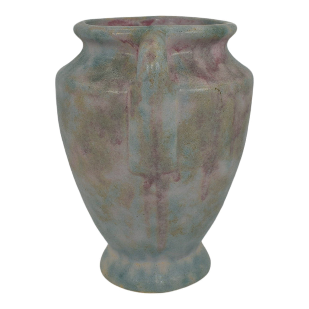 Burley Winter 1930s Vintage Arts Deco Pottery Mottled Pink Blue Ceramic Vase 45 - Just Art Pottery