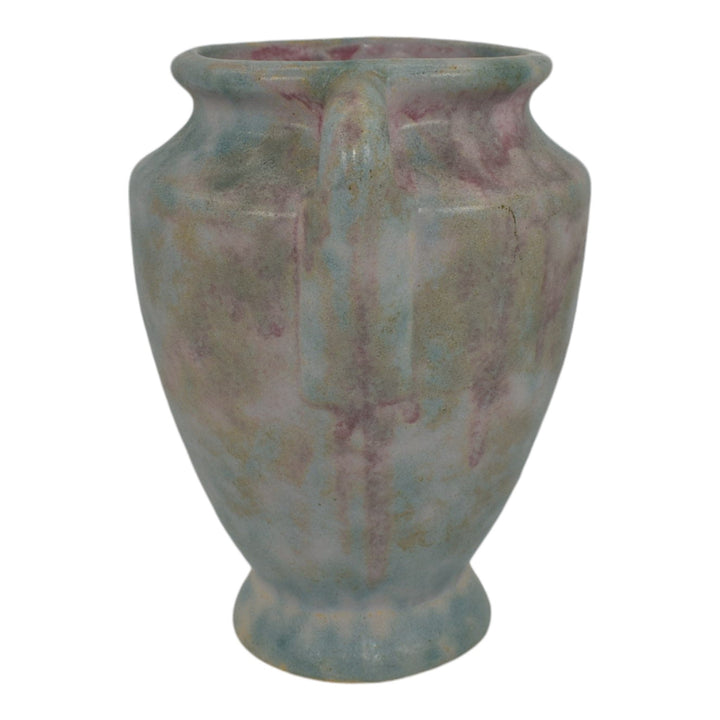 Burley Winter 1930s Vintage Arts Deco Pottery Mottled Pink Blue Ceramic Vase 45 - Just Art Pottery