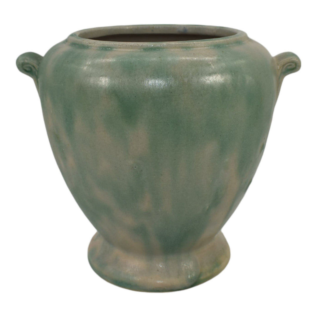 Burley Winter 1930s Vintage Art Deco Pottery Mottled Green Ceramic Vase - Just Art Pottery