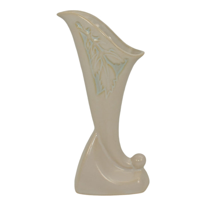Roseville Silhouette White 1950 Art Deco Pottery Ceramic Cornucopia Vase 721-8 - Just Art Pottery