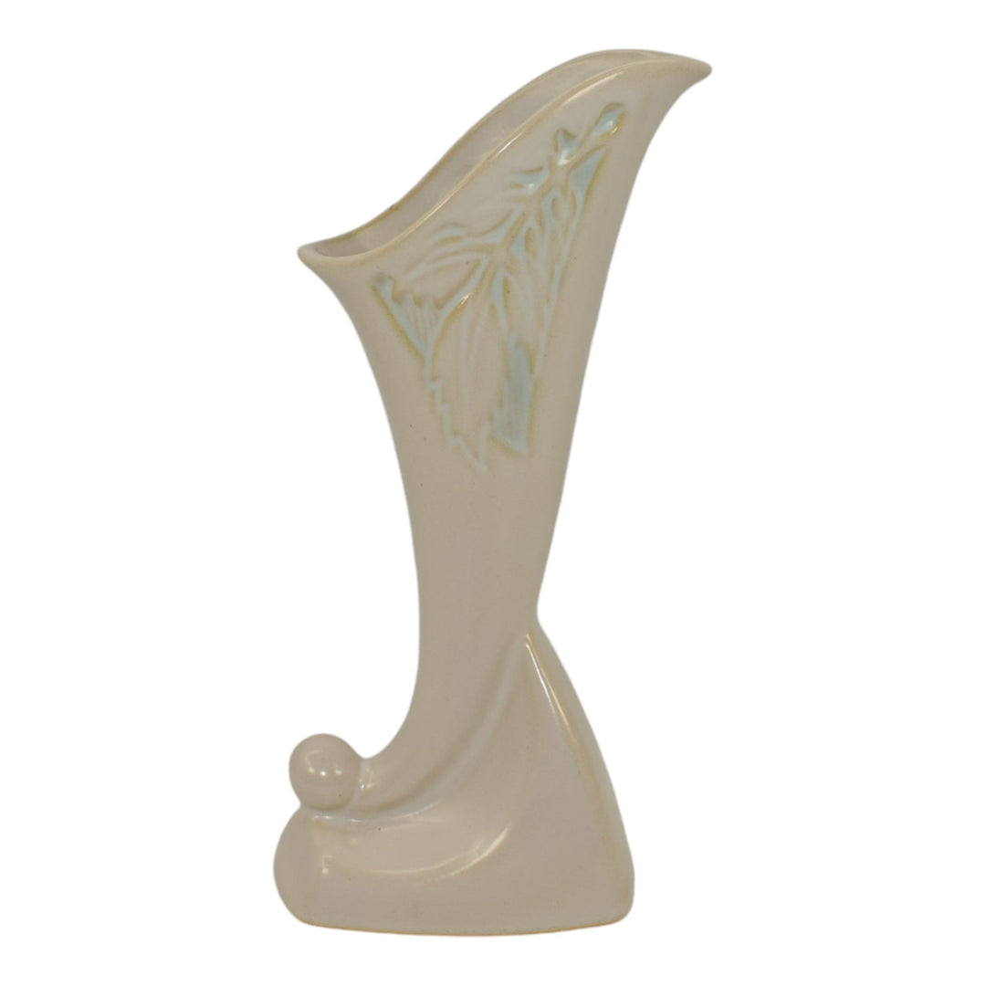 Roseville Silhouette White 1950 Art Deco Pottery Ceramic Cornucopia Vase 721-8 - Just Art Pottery