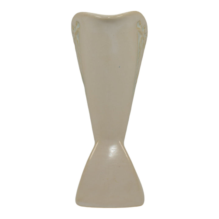 Roseville Silhouette White 1950 Art Deco Pottery Ceramic Cornucopia Vase 721-8 - Just Art Pottery