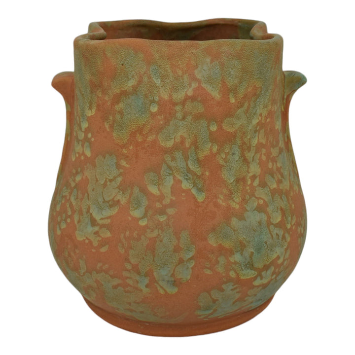 Weller 1930s Vintage Art Deco Pottery Orange Green Mottled Ceramic Vase - Just Art Pottery