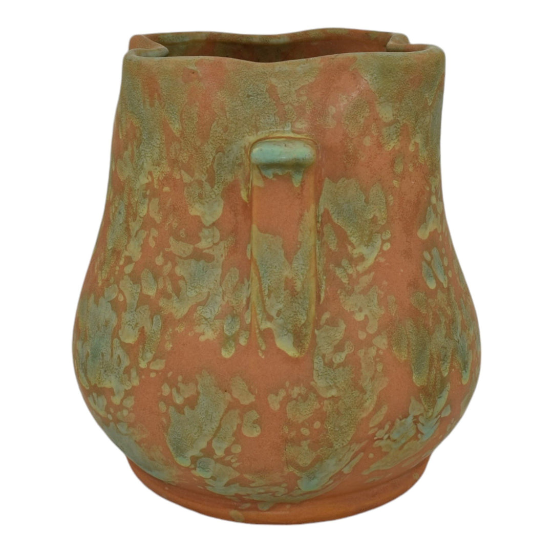 Weller 1930s Vintage Art Deco Pottery Orange Green Mottled Ceramic Vase - Just Art Pottery