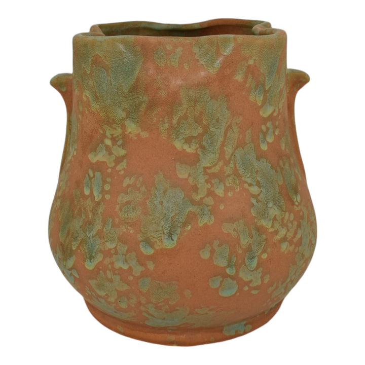 Weller 1930s Vintage Art Deco Pottery Orange Green Mottled Ceramic Vase - Just Art Pottery