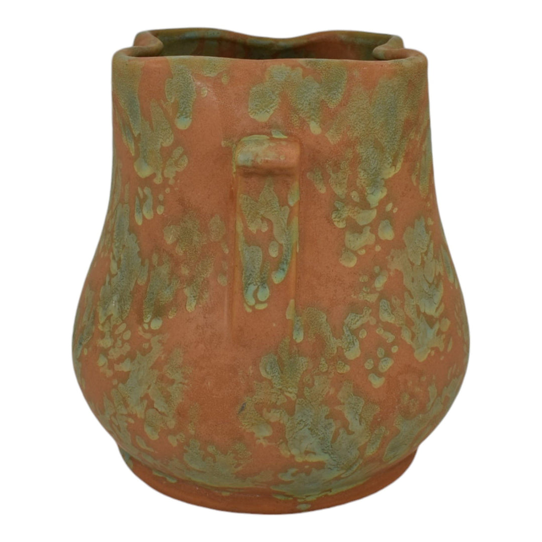 Weller 1930s Vintage Art Deco Pottery Orange Green Mottled Ceramic Vase - Just Art Pottery