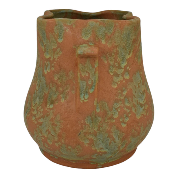 Weller 1930s Vintage Art Deco Pottery Orange Green Mottled Ceramic Vase - Just Art Pottery
