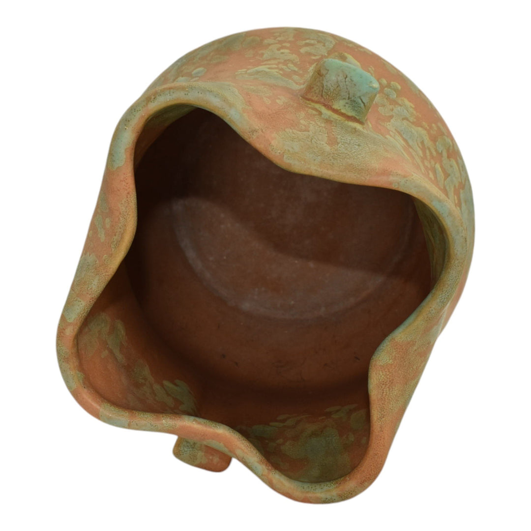 Weller 1930s Vintage Art Deco Pottery Orange Green Mottled Ceramic Vase - Just Art Pottery