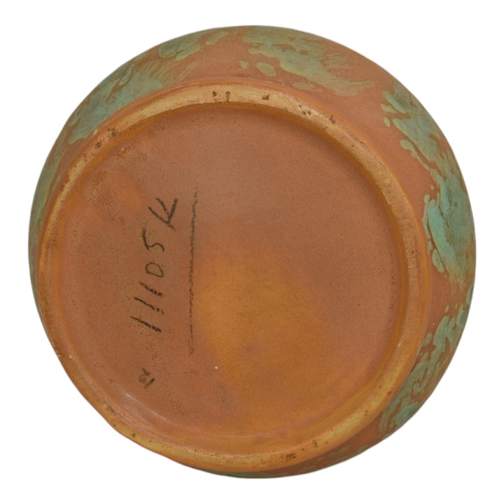 Weller 1930s Vintage Art Deco Pottery Orange Green Mottled Ceramic Vase - Just Art Pottery