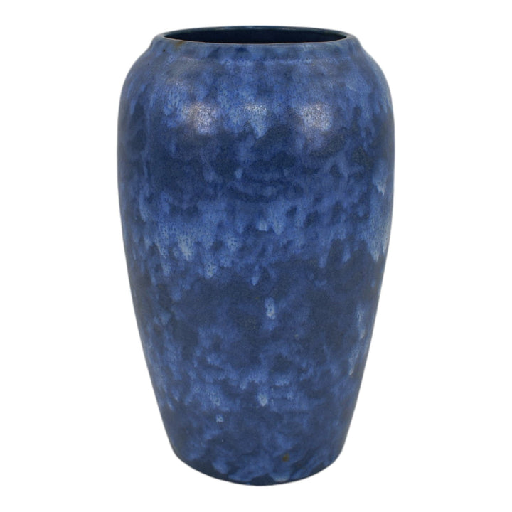Brush McCoy Art Vellum 1930s Vintage Art Pottery Mottled Blue Ceramic Vase - Just Art Pottery