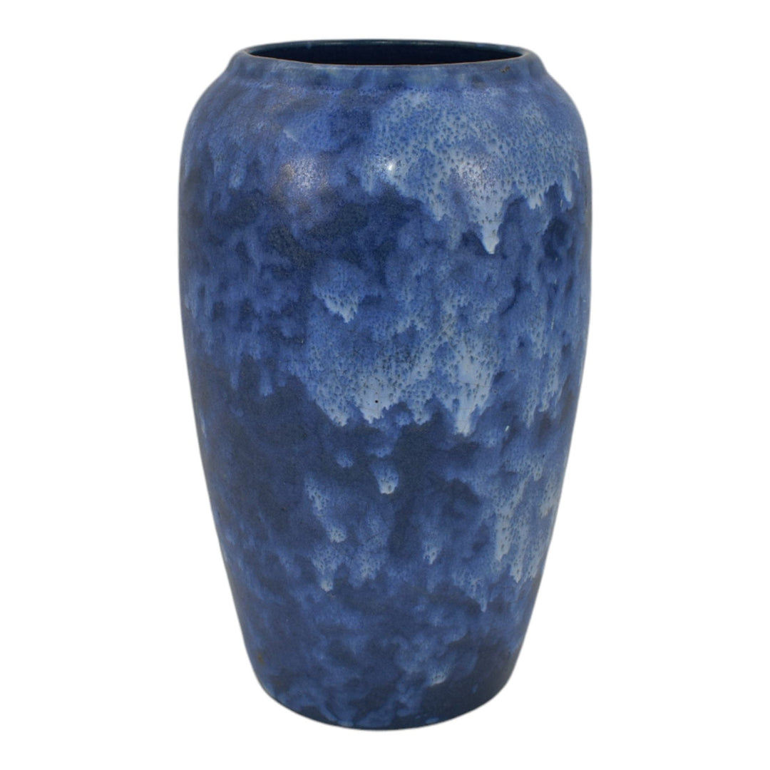 Brush McCoy Art Vellum 1930s Vintage Art Pottery Mottled Blue Ceramic Vase - Just Art Pottery