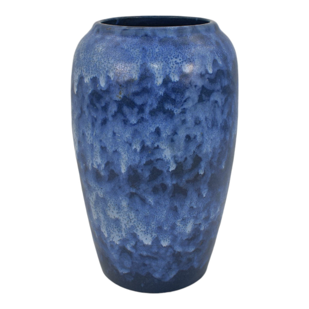 Brush McCoy Art Vellum 1930s Vintage Art Pottery Mottled Blue Ceramic Vase - Just Art Pottery