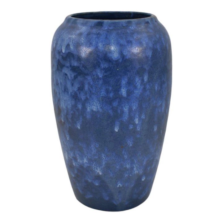 Brush McCoy Art Vellum 1930s Vintage Art Pottery Mottled Blue Ceramic Vase - Just Art Pottery