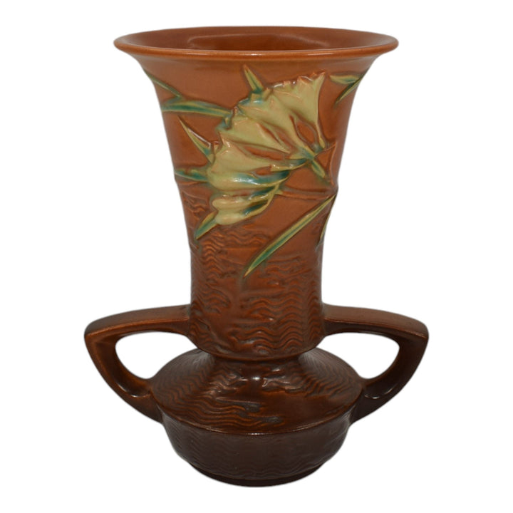 Roseville Freesia Brown 1945 Mid Century Modern Art Pottery Ceramic Vase 124-9