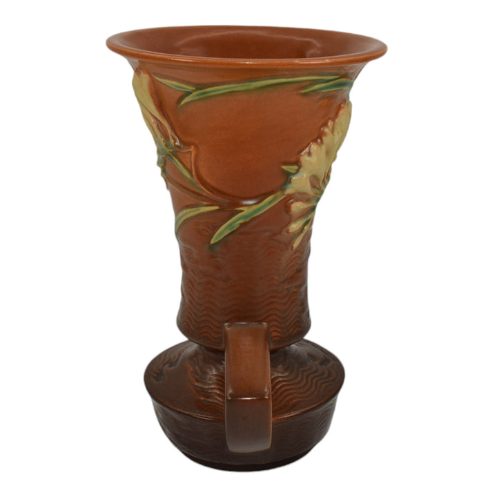 Roseville Freesia Brown 1945 Mid Century Modern Art Pottery Ceramic Vase 124-9