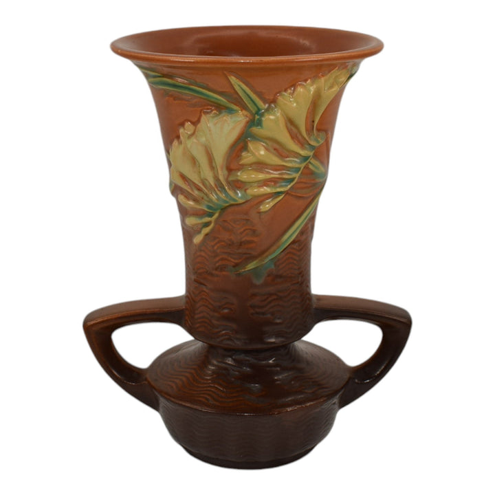 Roseville Freesia Brown 1945 Mid Century Modern Art Pottery Ceramic Vase 124-9