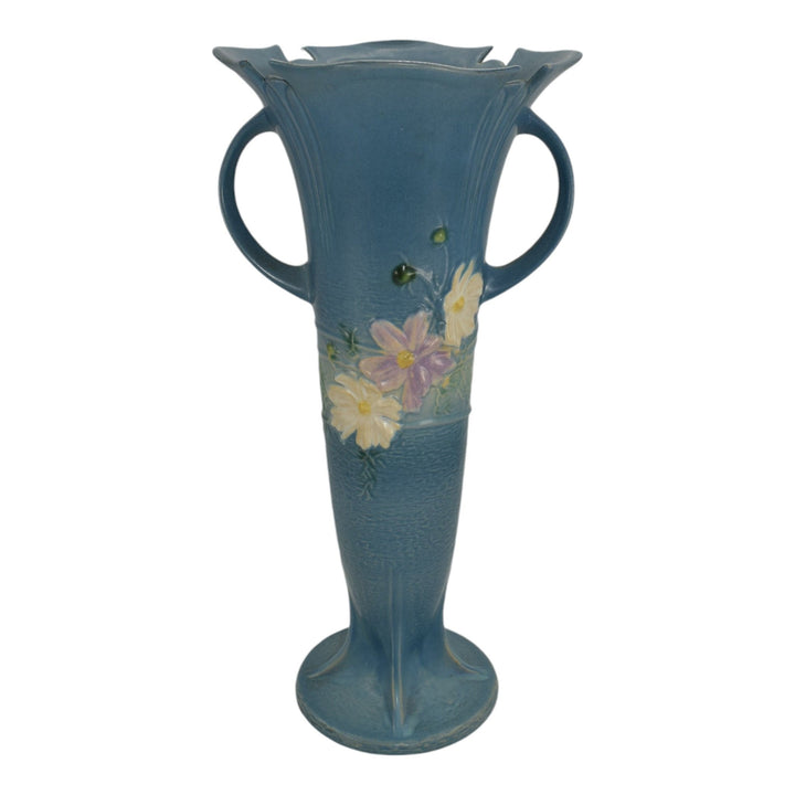Roseville Cosmos Blue 1939 Vintage Art Pottery Ceramic Floor Vase 958-18