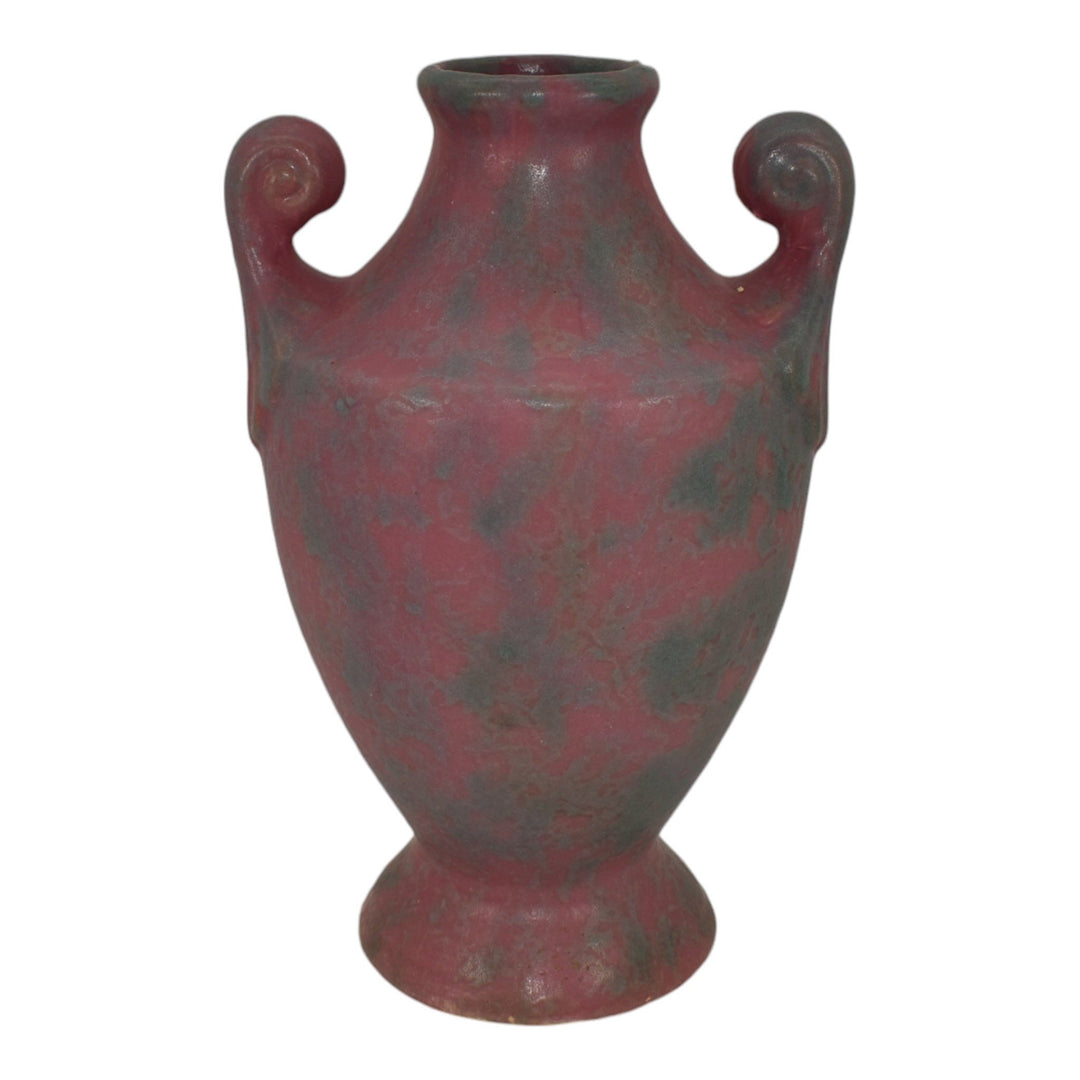 Burley Winter 1930s Vintage Art Deco Pottery Mottled Pink Ceramic Scroll Vase 9E - Just Art Pottery