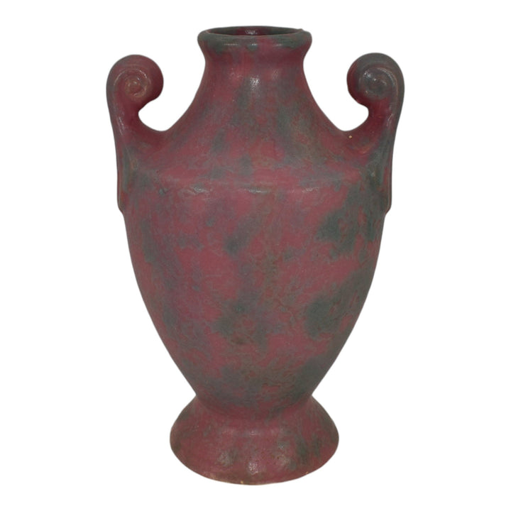Burley Winter 1930s Vintage Art Deco Pottery Mottled Pink Ceramic Scroll Vase 9E - Just Art Pottery