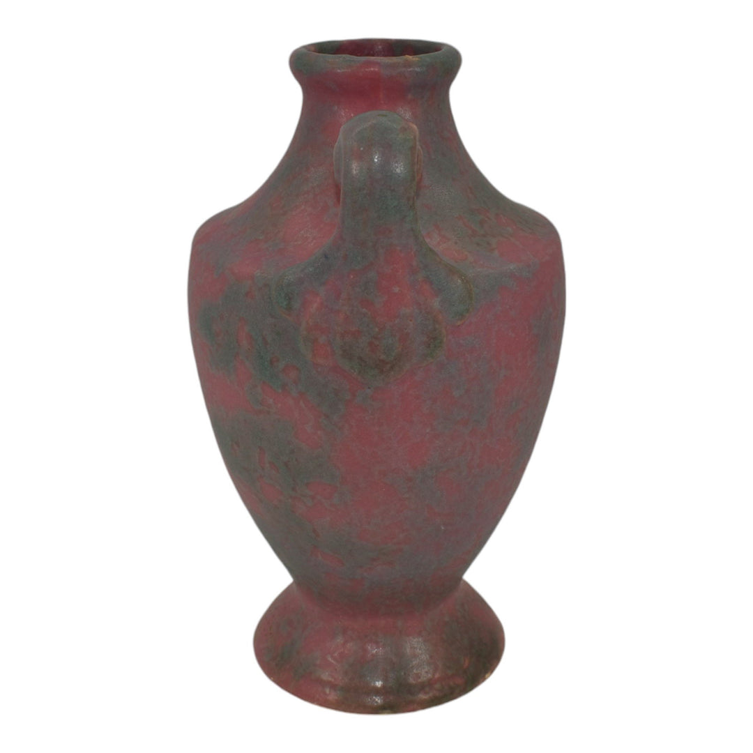 Burley Winter 1930s Vintage Art Deco Pottery Mottled Pink Ceramic Scroll Vase 9E - Just Art Pottery