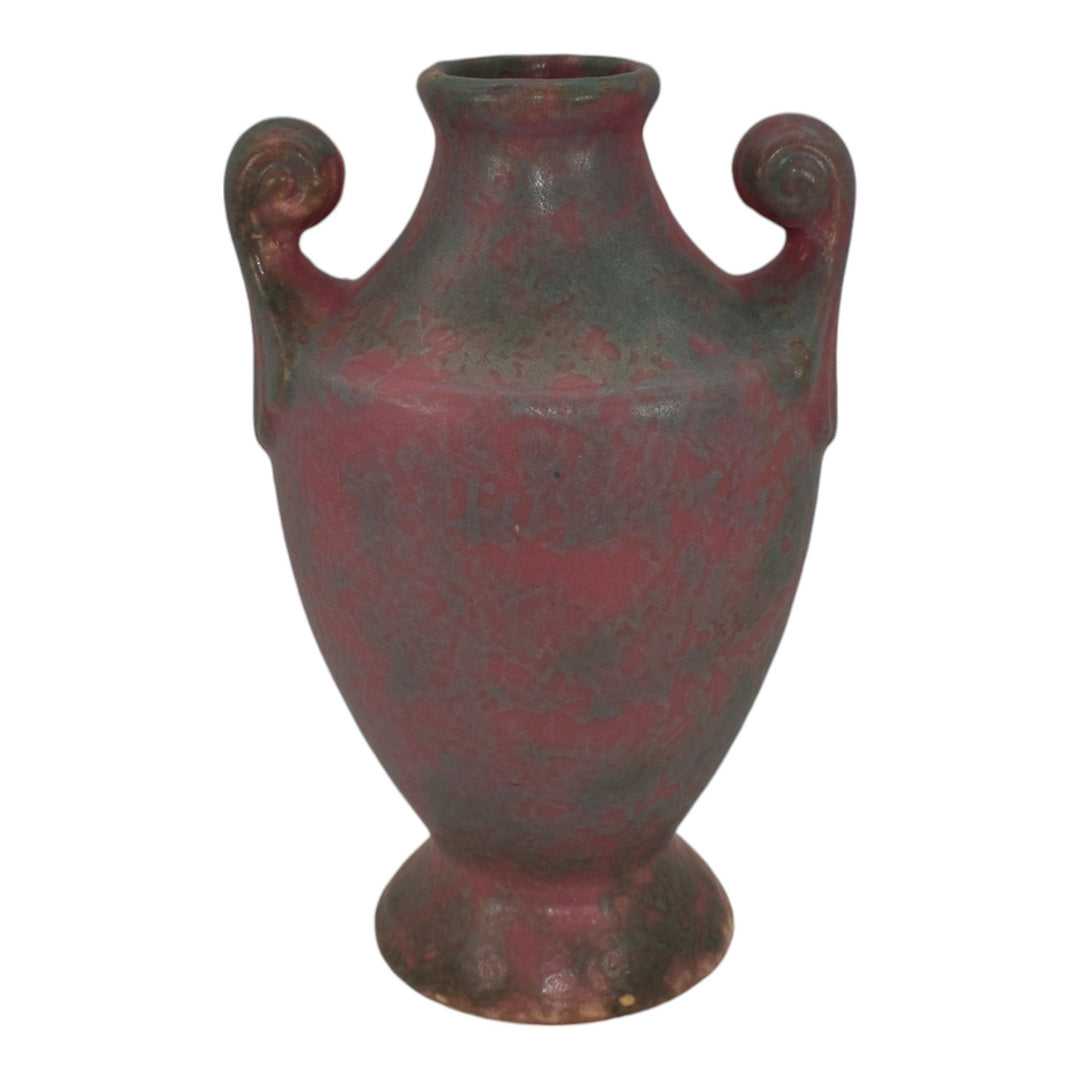 Burley Winter 1930s Vintage Art Deco Pottery Mottled Pink Ceramic Scroll Vase 9E - Just Art Pottery