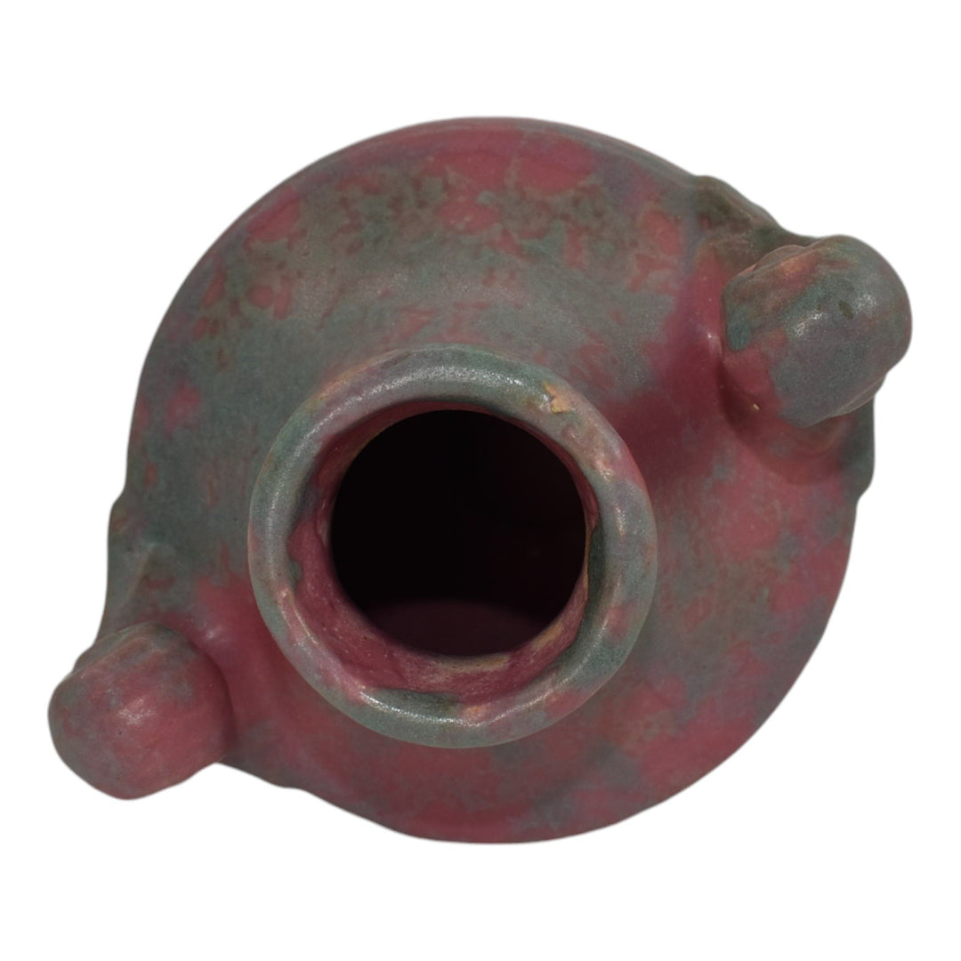 Burley Winter 1930s Vintage Art Deco Pottery Mottled Pink Ceramic Scroll Vase 9E - Just Art Pottery