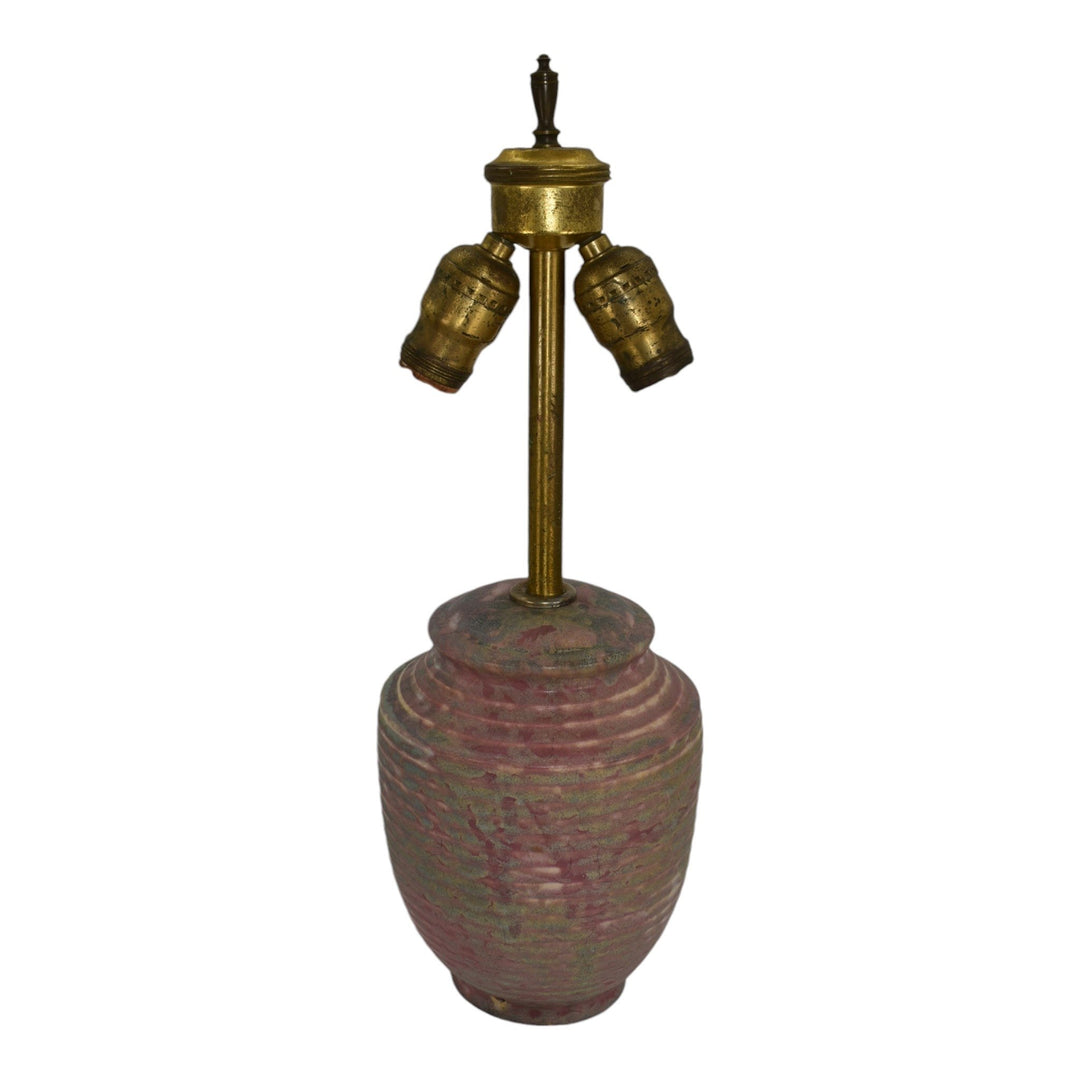 Burley Winter 1930s Vintage Art Deco Pottery Mottled Blue Over Red Ceramic Lamp - Just Art Pottery