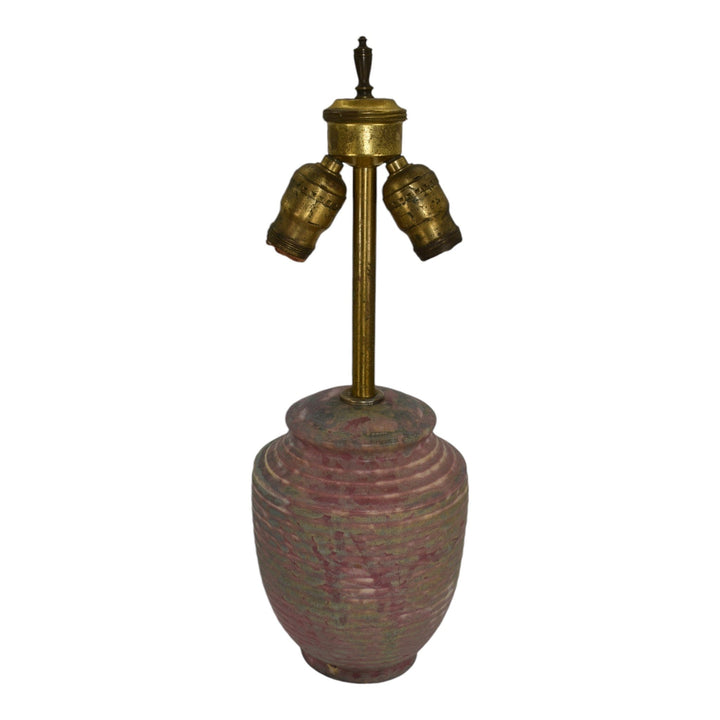 Burley Winter 1930s Vintage Art Deco Pottery Mottled Blue Over Red Ceramic Lamp - Just Art Pottery