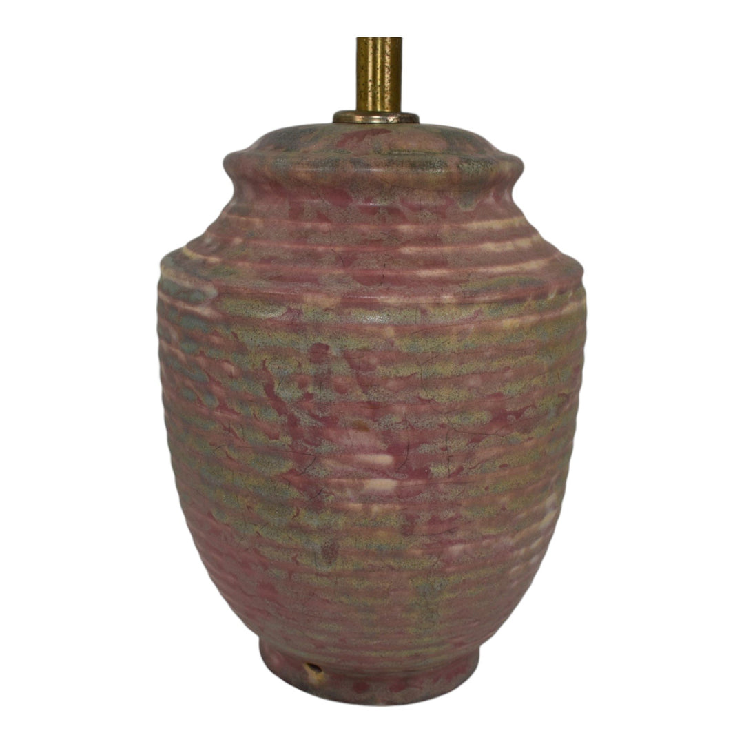 Burley Winter 1930s Vintage Art Deco Pottery Mottled Blue Over Red Ceramic Lamp - Just Art Pottery