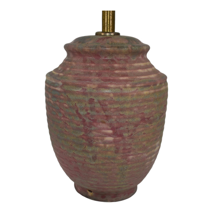 Burley Winter 1930s Vintage Art Deco Pottery Mottled Blue Over Red Ceramic Lamp - Just Art Pottery