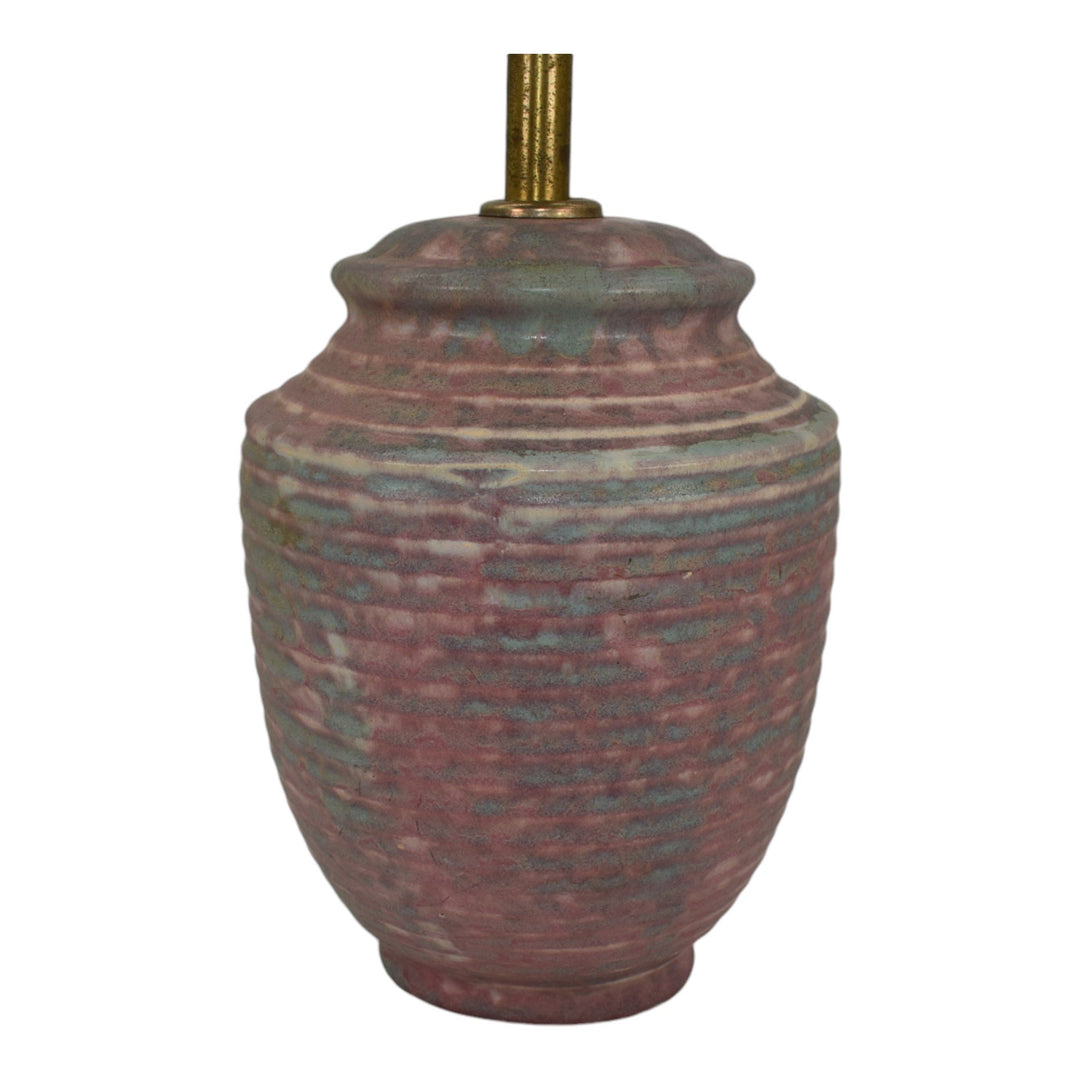 Burley Winter 1930s Vintage Art Deco Pottery Mottled Blue Over Red Ceramic Lamp - Just Art Pottery