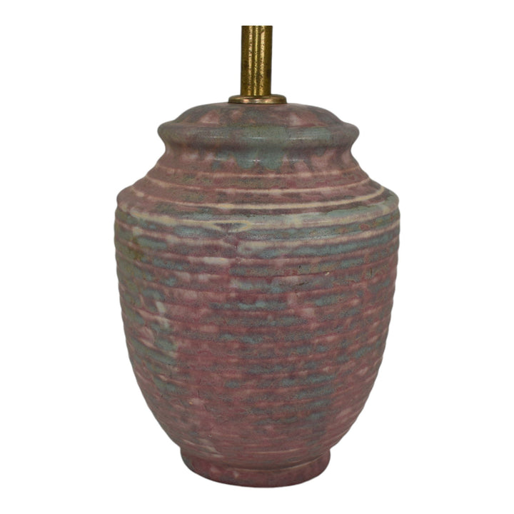 Burley Winter 1930s Vintage Art Deco Pottery Mottled Blue Over Red Ceramic Lamp - Just Art Pottery