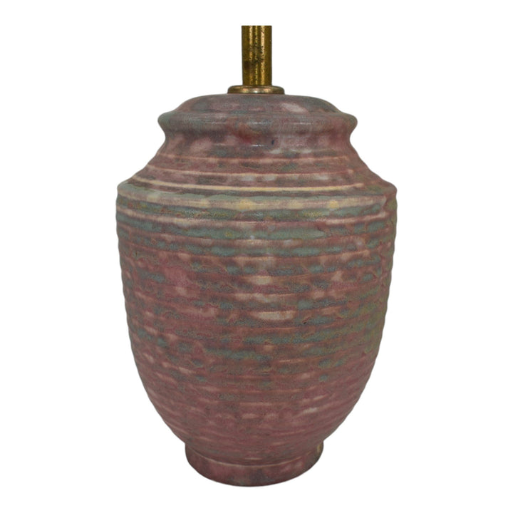 Burley Winter 1930s Vintage Art Deco Pottery Mottled Blue Over Red Ceramic Lamp - Just Art Pottery