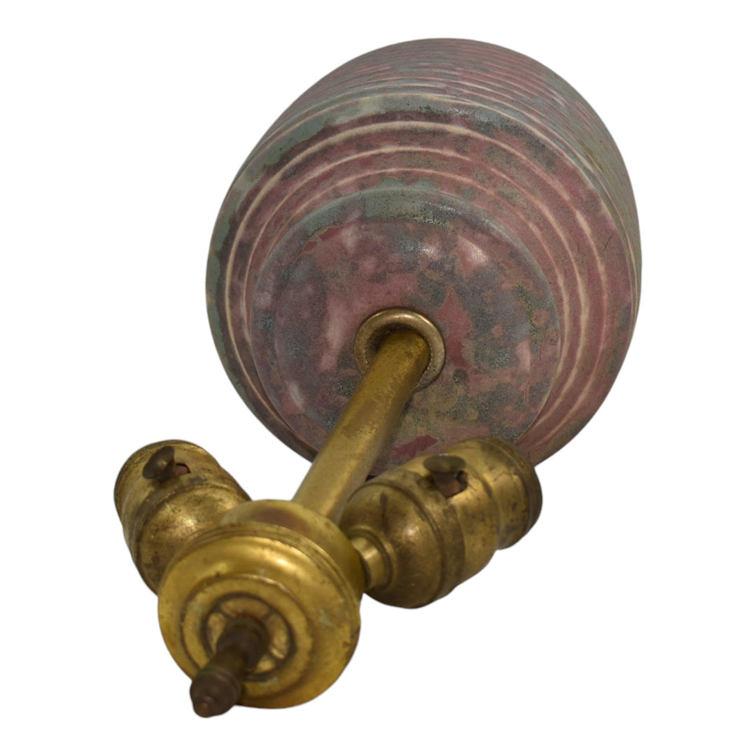 Burley Winter 1930s Vintage Art Deco Pottery Mottled Blue Over Red Ceramic Lamp - Just Art Pottery