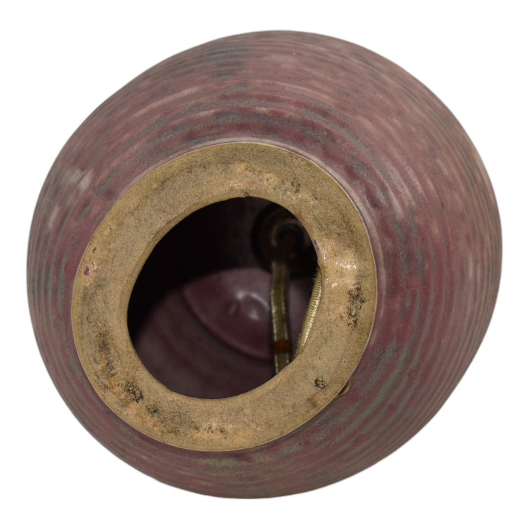 Burley Winter 1930s Vintage Art Deco Pottery Mottled Blue Over Red Ceramic Lamp - Just Art Pottery