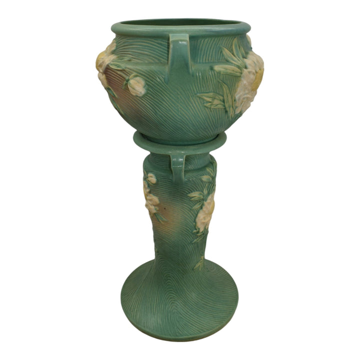 Roseville Peony Green 1942 Vintage Art Pottery Jardiniere And Pedestal 661-8