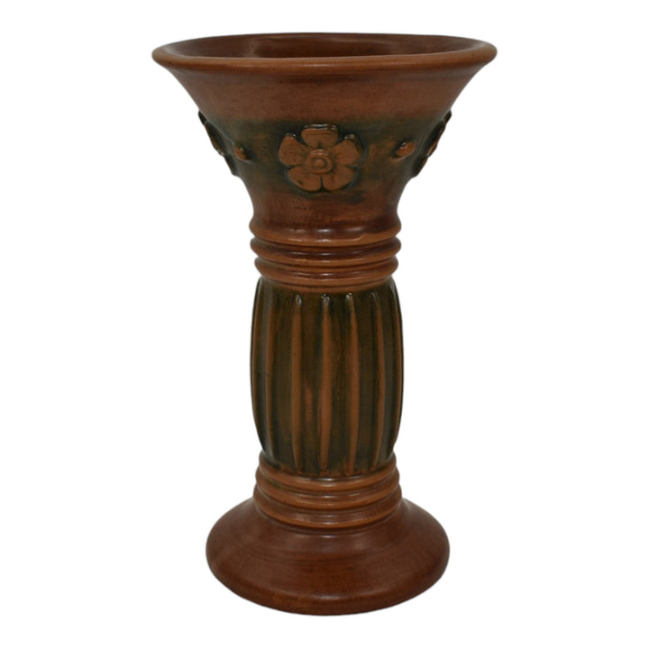 Weller Clarmont 1920s Vintage Art Pottery Floral Brown Ceramic Column Vase