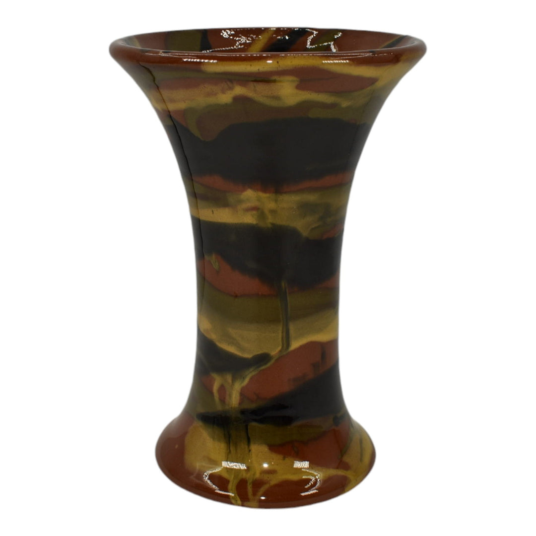 Peters and Reed Marbleized 1920s Art Pottery Brown Black Ceramic Spill Vase