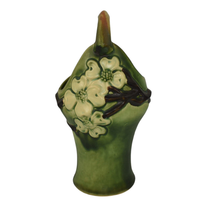 Roseville Dogwood Smooth Green 1920 Vintage Art Pottery Ceramic Basket - Just Art Pottery