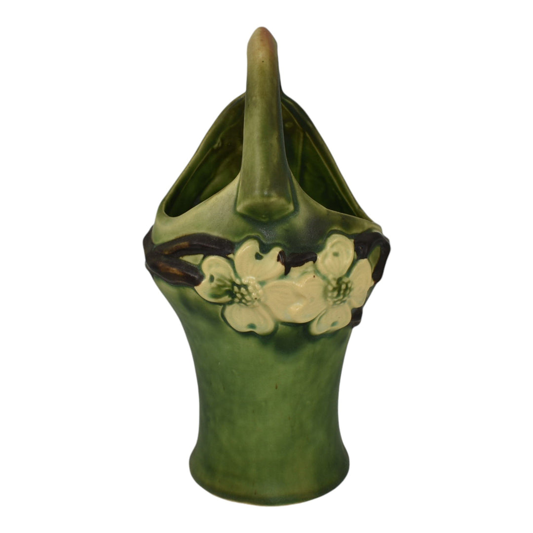 Roseville Dogwood Smooth Green 1920 Vintage Art Pottery Ceramic Basket - Just Art Pottery